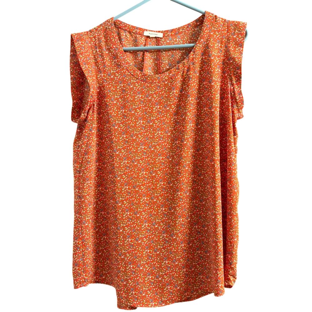 Pleione Red Ditsy Floral Blouse Size M